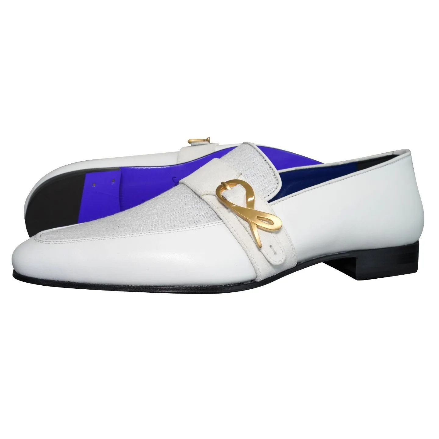 White Diamante Leather Monk Loafers sold by Sebastian Cruz Couture product image thumbnail 2