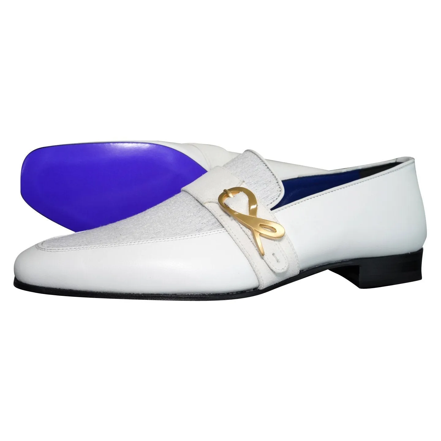White Diamante Leather Monk Loafers sold by Sebastian Cruz Couture