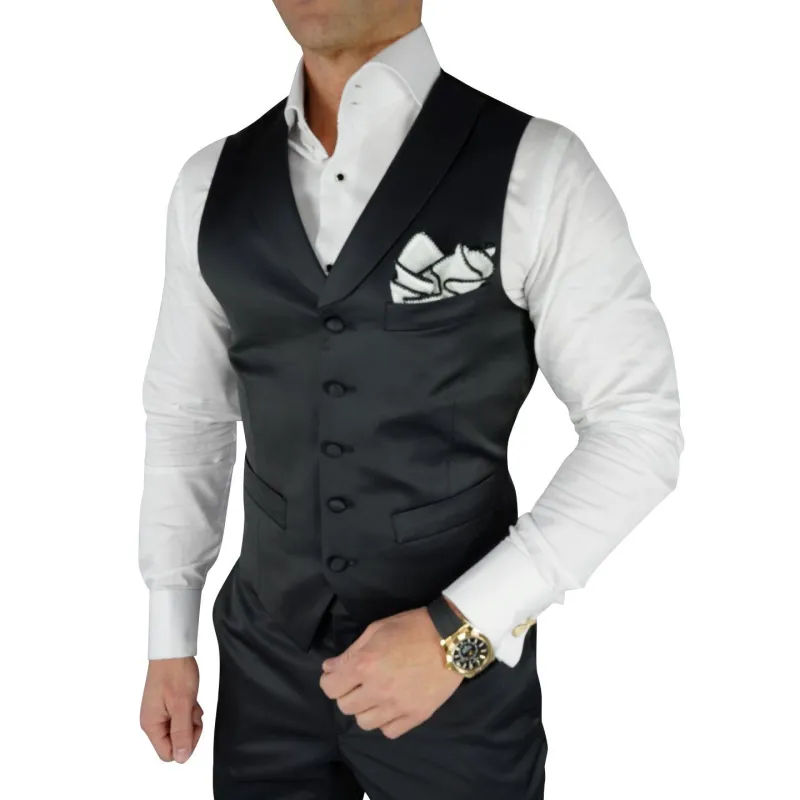 Black Evento Ciottoli Waistcoat sold by Sebastian Cruz Couture