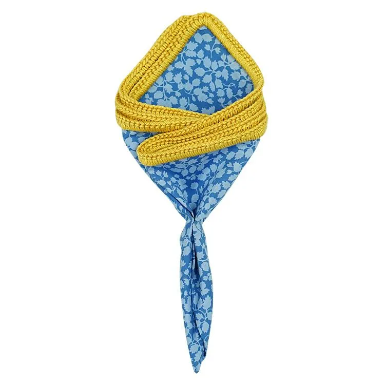 Floral Blu Maya with Mustard Yellow Signature Border sold by Sebastian Cruz Couture