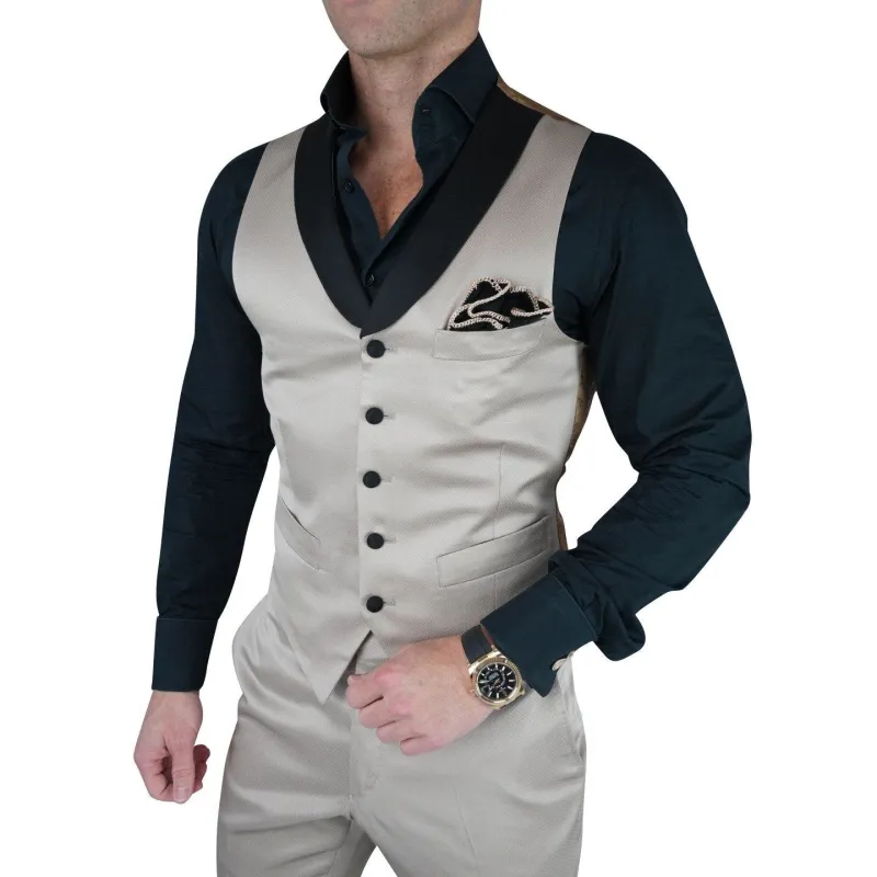 Champagne Oro and Black Lucentezza Ciottoli Waistcoat sold by Sebastian Cruz Couture