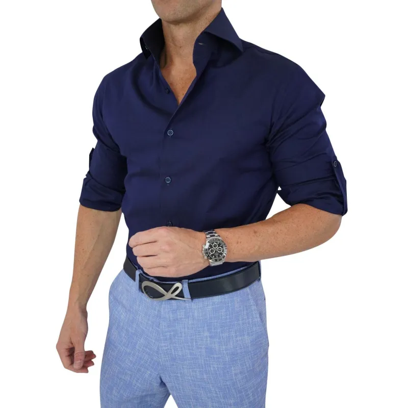 Blu Birdseye Dress Shirt sold by Sebastian Cruz Couture