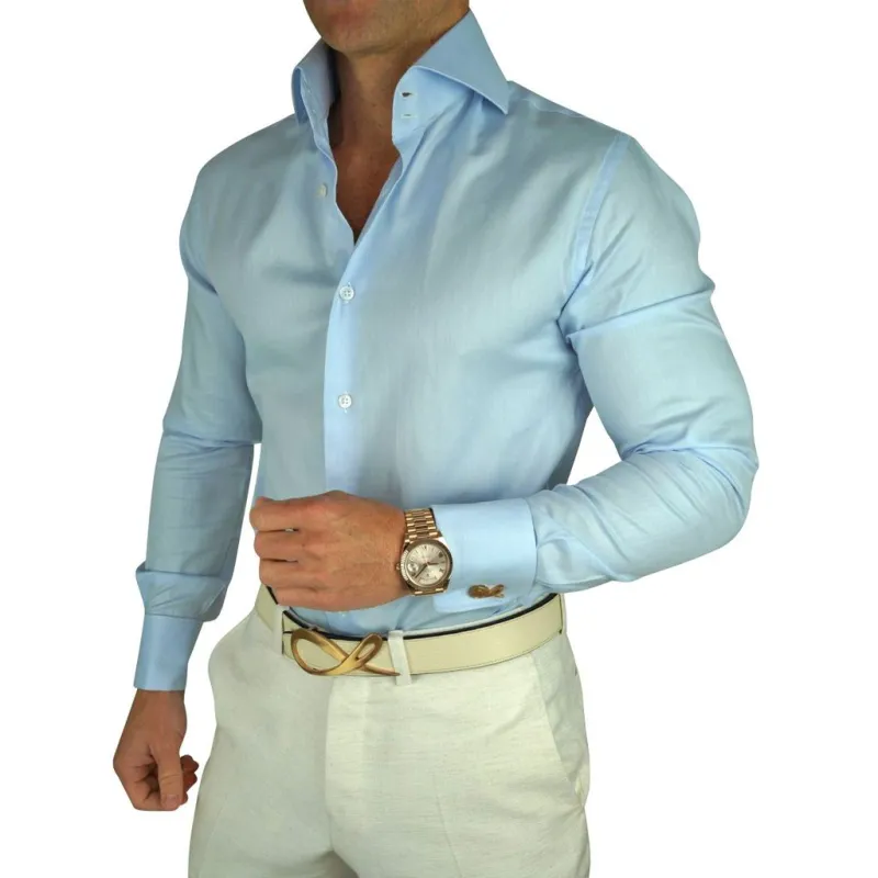 Sky Blue Twill Dress Shirt sold by Sebastian Cruz Couture