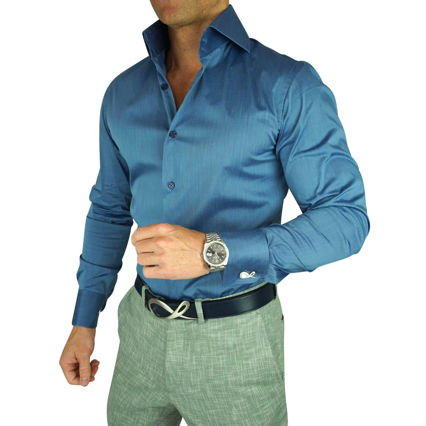Brushed Steel Blue Dress Shirt sold by Sebastian Cruz Couture