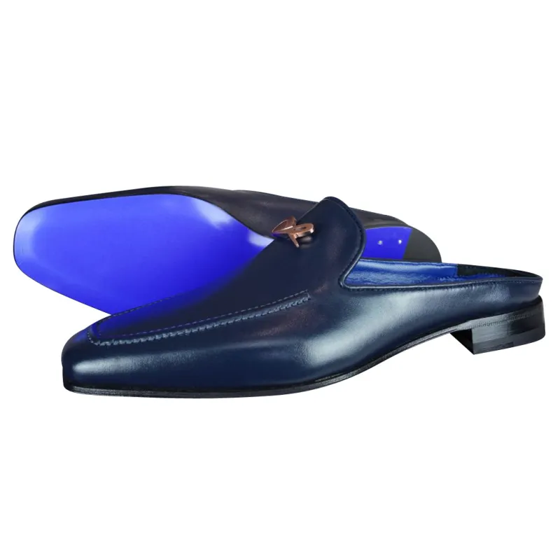 Classica Blu Mezzanotte With Rose Gold Hardware Leather Slipper sold by Sebastian Cruz Couture