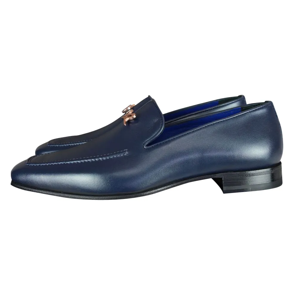 Classica Blu Mezzanotte With Rose Gold Hardware Leather Loafer sold by Sebastian Cruz Couture product image thumbnail 3