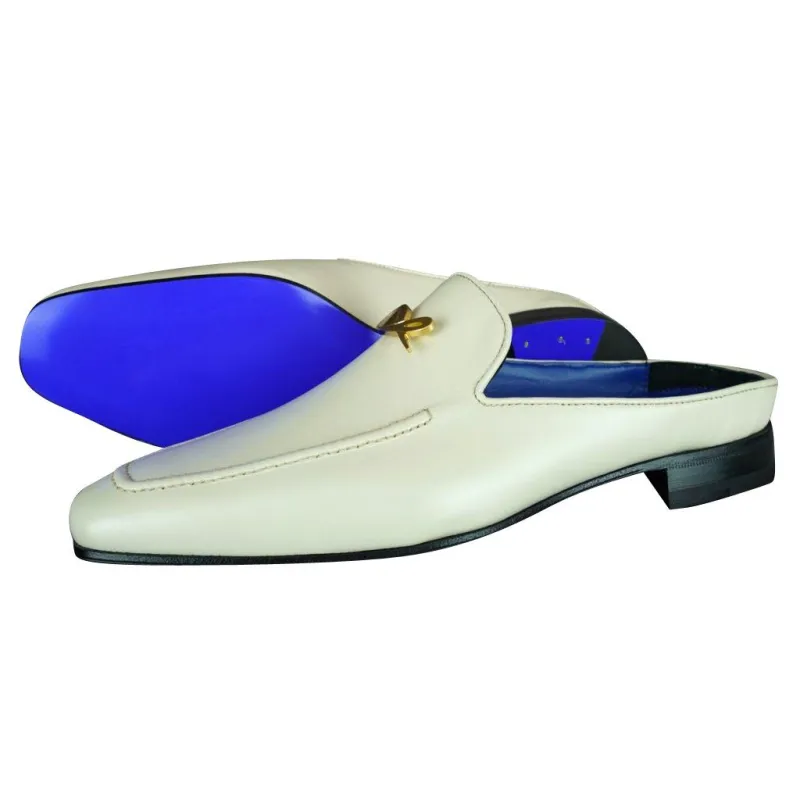 Classica Mascarpone With Yellow Gold Hardware Leather Slippers sold by Sebastian Cruz Couture