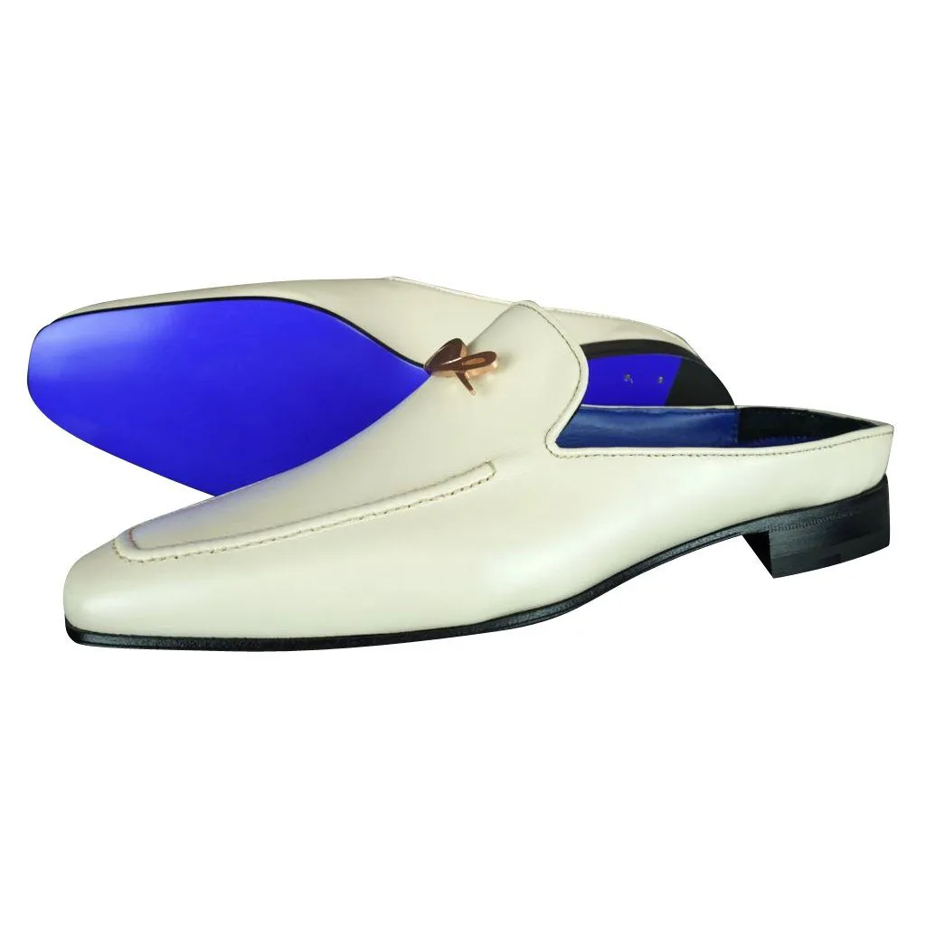 Classica Mascarpone With Rose Gold Hardware Leather Slippers sold by Sebastian Cruz Couture