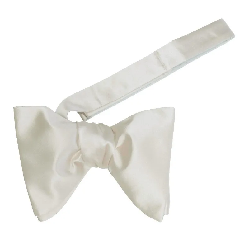 Ivory Satin Jumbo Pre Tied Butterfly Bow Tie sold by Sebastian Cruz Couture