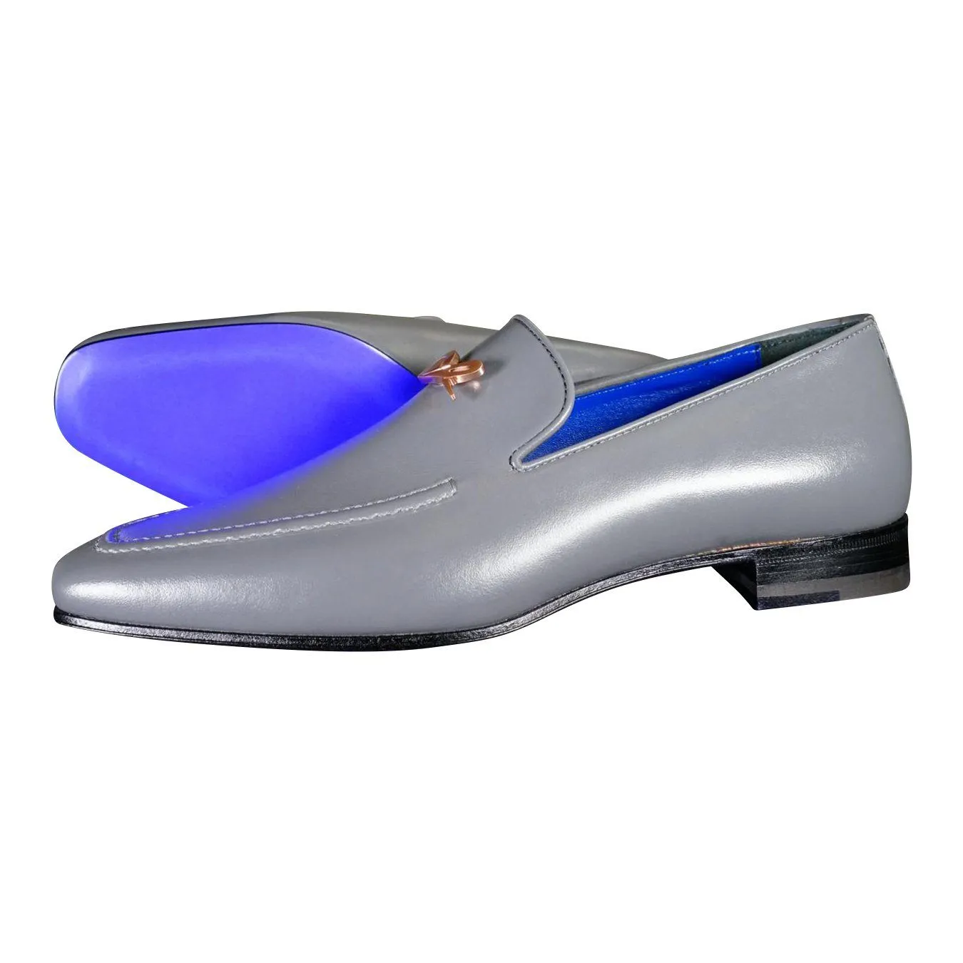 Grafite With Rose Gold Hardware Leather Loafers sold by Sebastian Cruz Couture