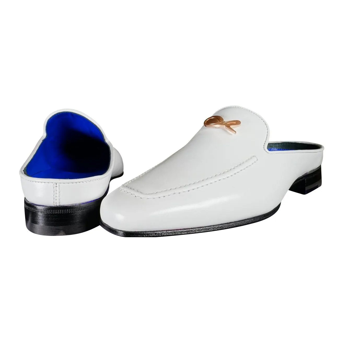 Bianco With Rose Gold Hardware Leather Slippers sold by Sebastian Cruz Couture product image thumbnail 3
