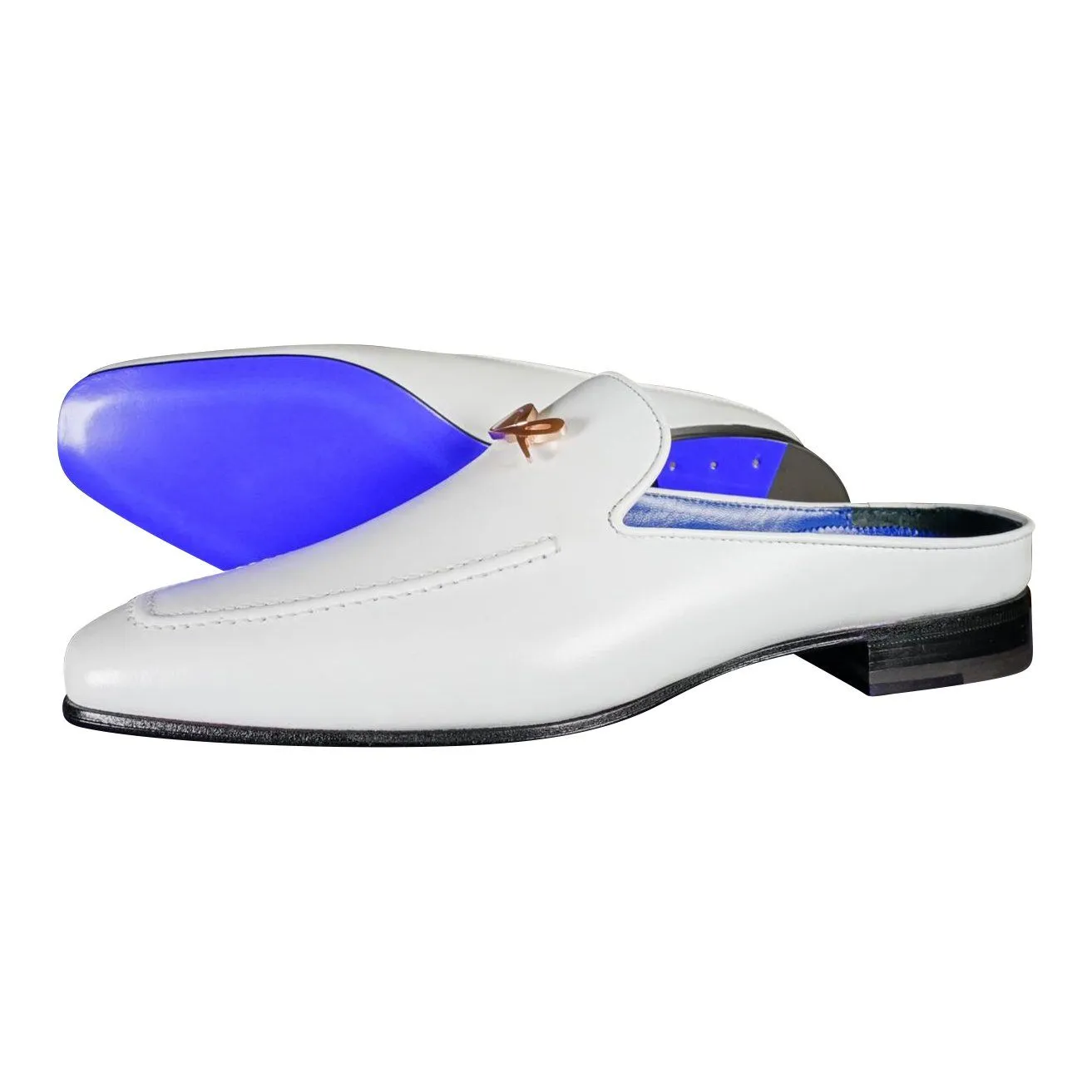 Bianco With Rose Gold Hardware Leather Slippers sold by Sebastian Cruz Couture