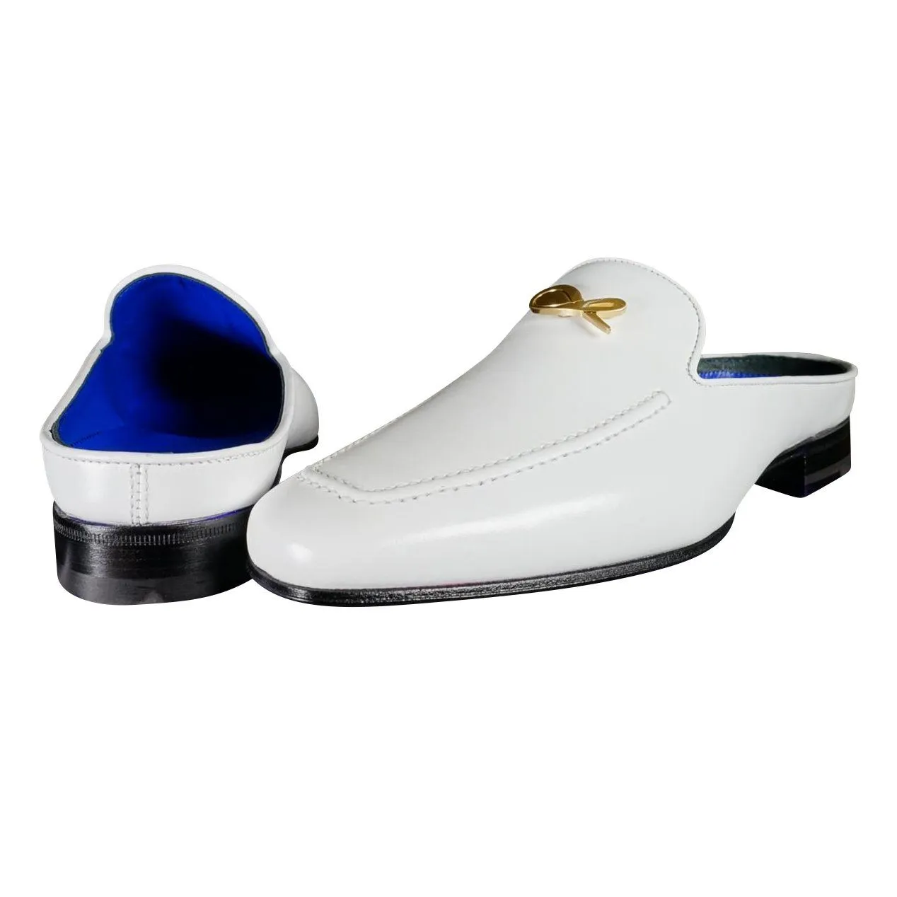 Bianco With Yellow Gold Hardware Leather Slippers sold by Sebastian Cruz Couture product image thumbnail 3
