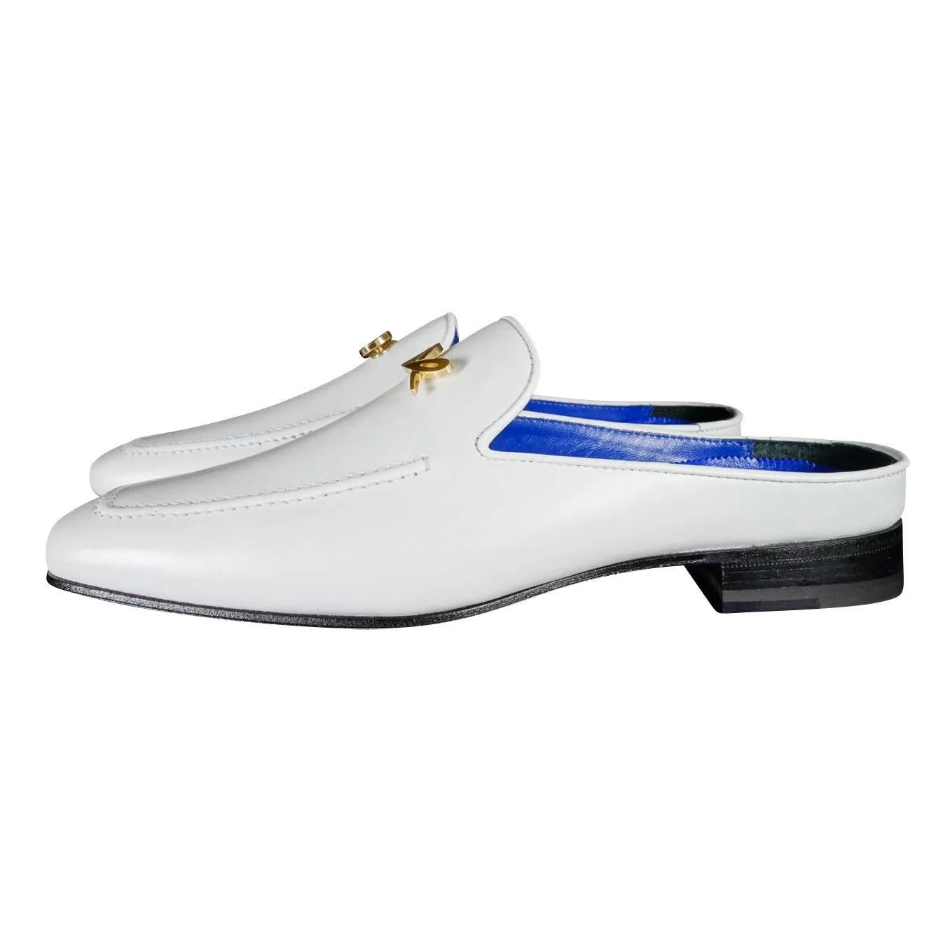 Bianco With Yellow Gold Hardware Leather Slippers sold by Sebastian Cruz Couture product image thumbnail 4