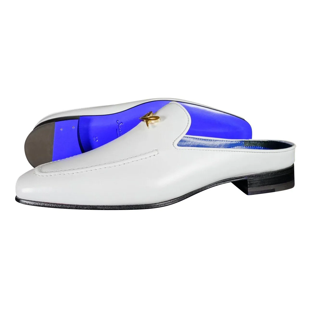 Bianco With Yellow Gold Hardware Leather Slippers sold by Sebastian Cruz Couture product image thumbnail 2