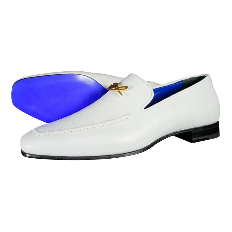 Bianco With Yellow Gold Hardware Leather Loafers sold by Sebastian Cruz Couture
