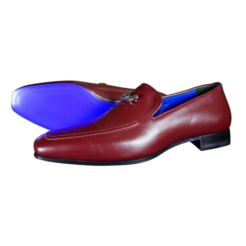 Bordo With Silver Hardware Leather Loafers sold by Sebastian Cruz Couture