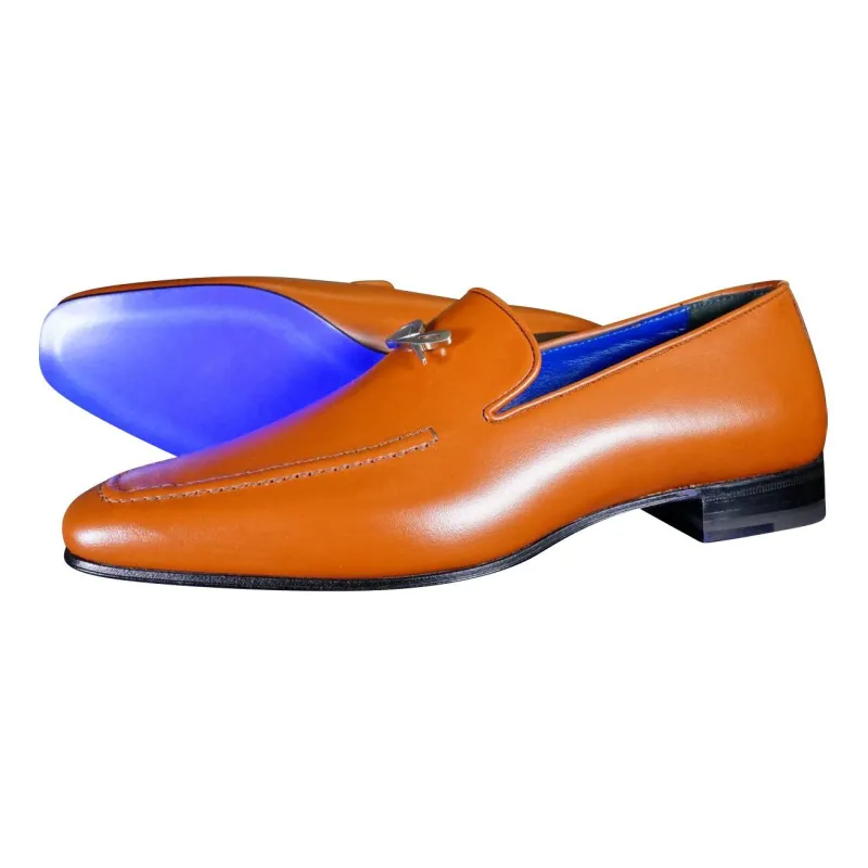 Caramello With Silver Hardware Leather Loafers sold by Sebastian Cruz Couture