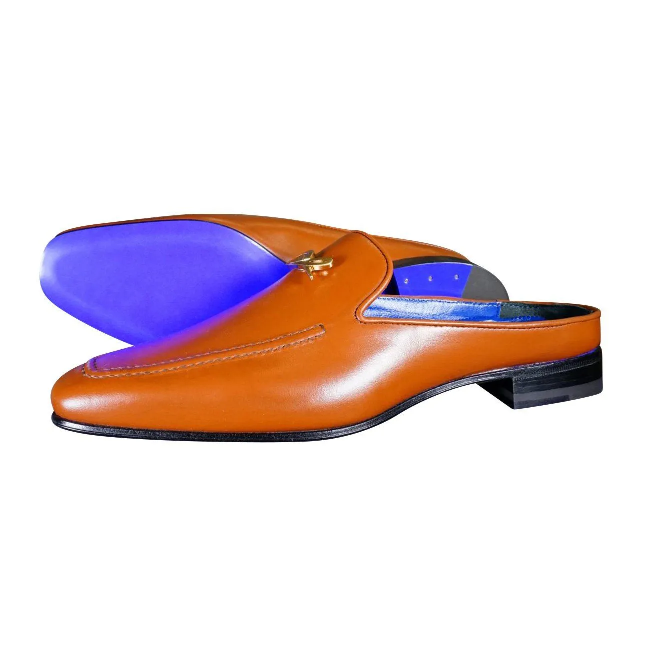 Caramello With Yellow Gold Hardware Leather Slippers sold by Sebastian Cruz Couture