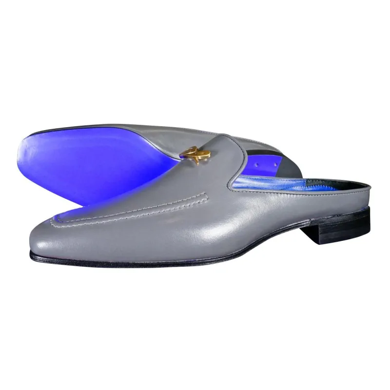 Grafite With Yellow Gold Hardware Leather Slippers sold by Sebastian Cruz Couture