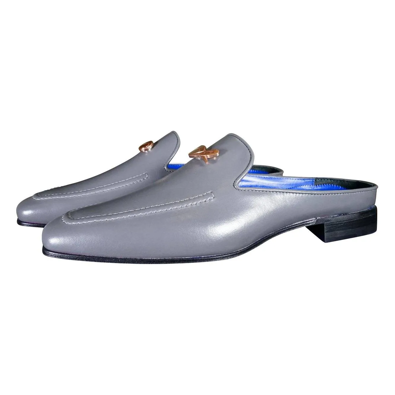 Grafite With Rose Gold Hardware Leather Slippers sold by Sebastian Cruz Couture product image thumbnail 3