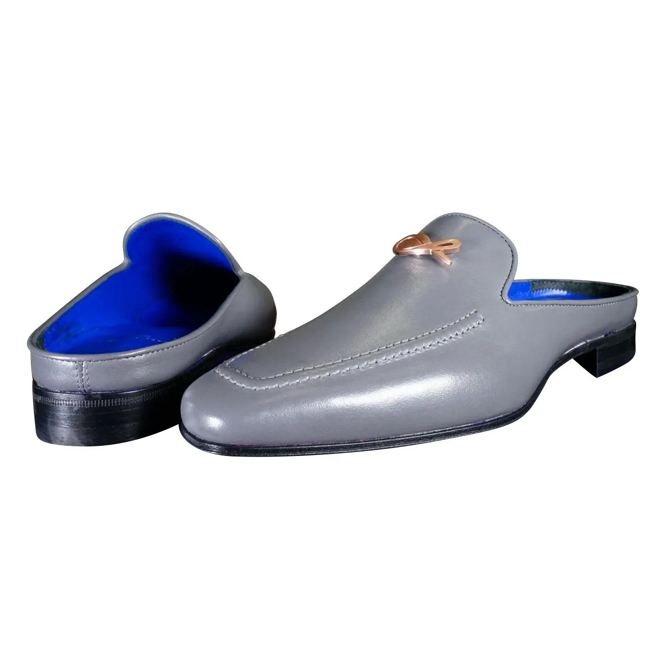 Grafite With Rose Gold Hardware Leather Slippers sold by Sebastian Cruz Couture product image thumbnail 4