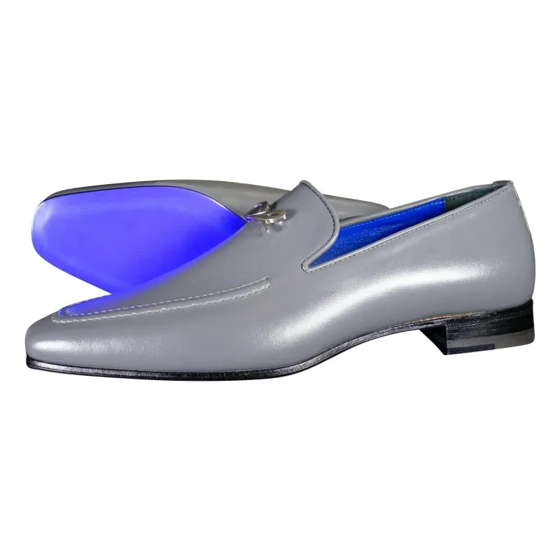 Grafite With Silver Hardware Leather Loafers sold by Sebastian Cruz Couture