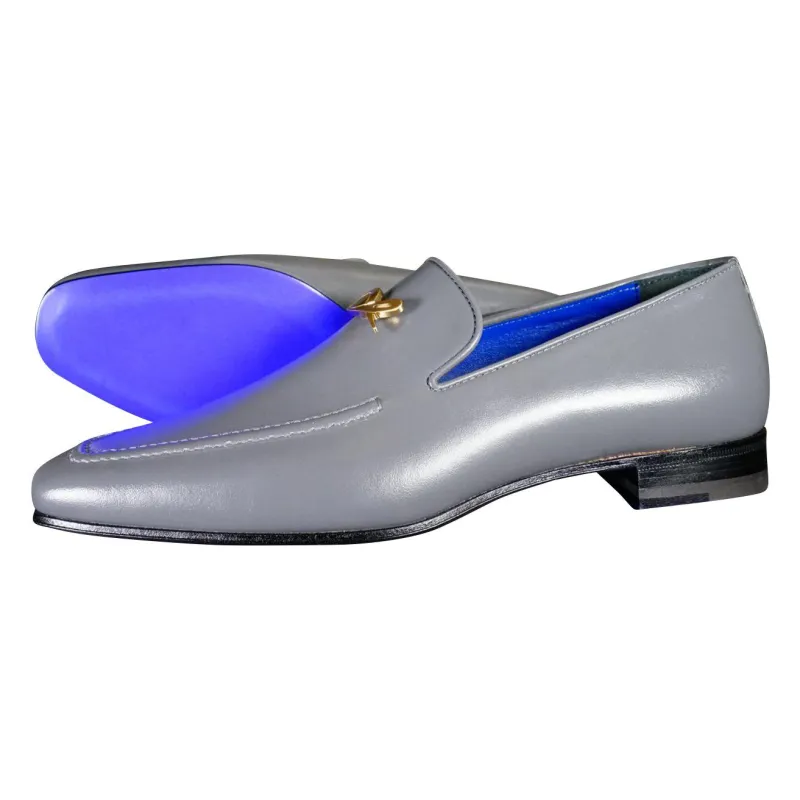 Grafite With Yellow Gold Hardware Leather Loafers sold by Sebastian Cruz Couture