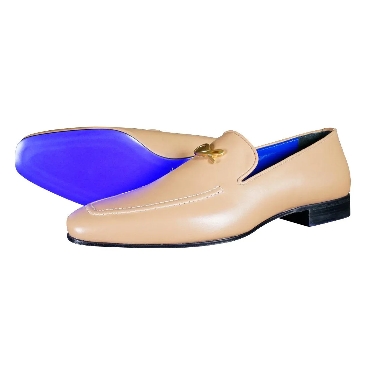 Latte With Yellow Gold Hardware Leather Loafers sold by Sebastian Cruz Couture