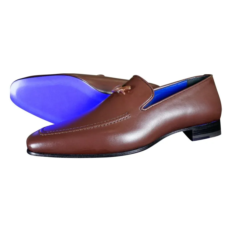 Cacao With Rose Gold Hardware Leather Loafers sold by Sebastian Cruz Couture