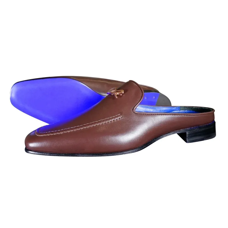 Cacao With Rose Gold Hardware Leather Slipper sold by Sebastian Cruz Couture