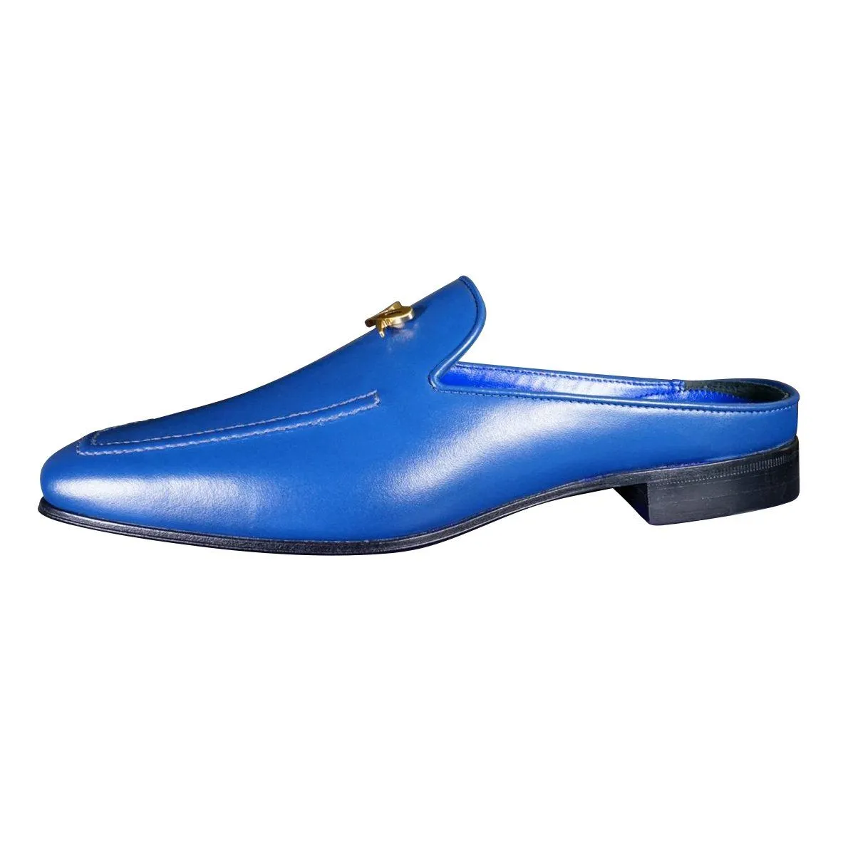 Cobalt With Yellow Gold Hardware Leather Slipper sold by Sebastian Cruz Couture product image thumbnail 5