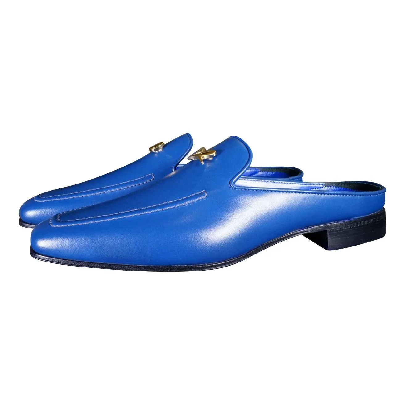 Cobalt With Yellow Gold Hardware Leather Slipper sold by Sebastian Cruz Couture product image thumbnail 4