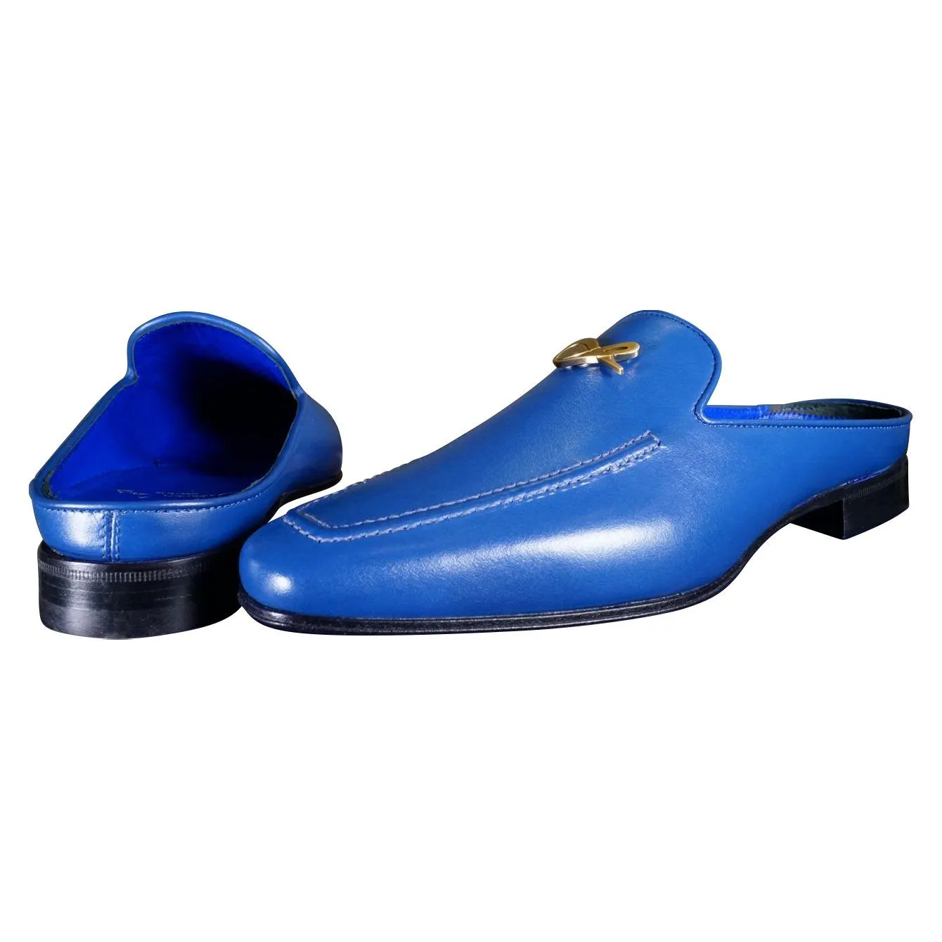 Cobalt With Yellow Gold Hardware Leather Slipper sold by Sebastian Cruz Couture product image thumbnail 3
