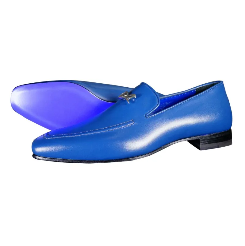 Cobalt With Silver Hardware Leather Loafer sold by Sebastian Cruz Couture