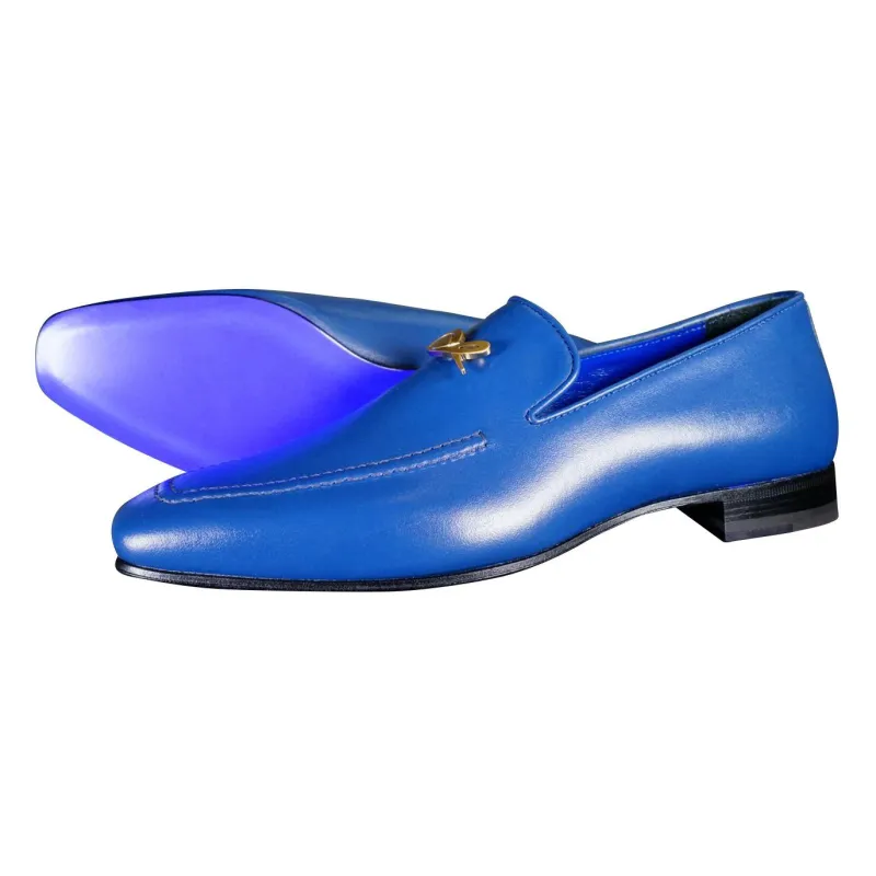 Cobalt With Yellow Gold Hardware Leather Loafer sold by Sebastian Cruz Couture