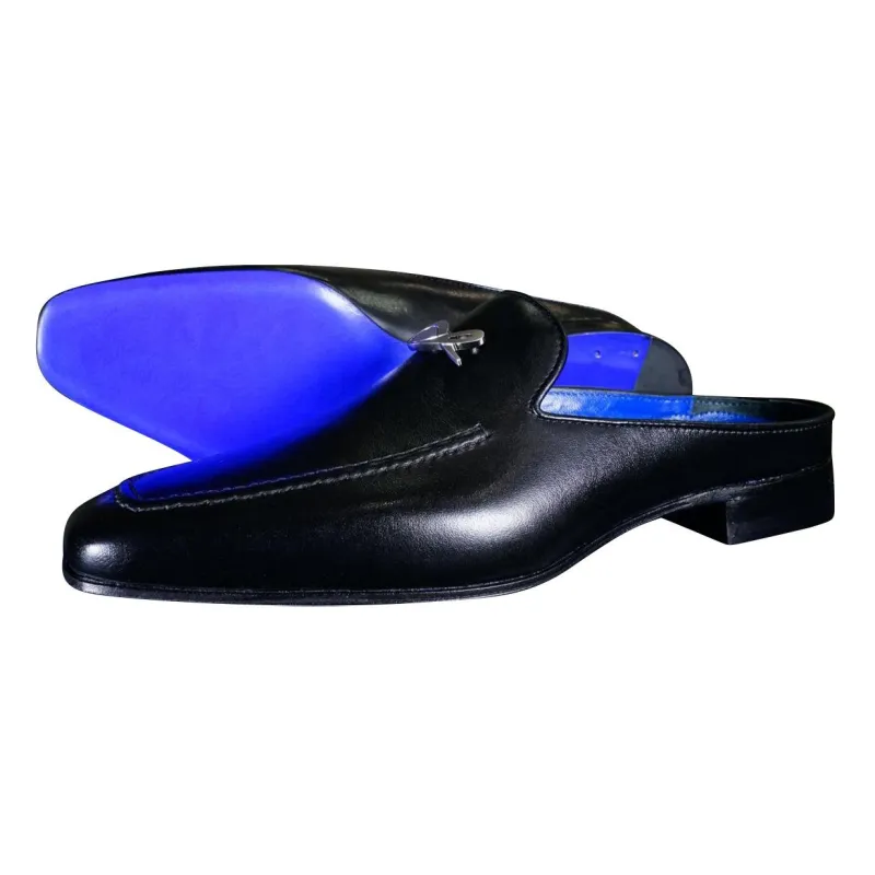 Nero Opal With Silver Hardware Leather Slipper sold by Sebastian Cruz Couture