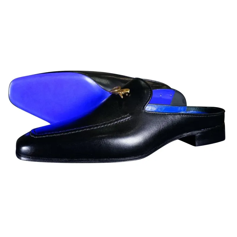 Nero Opal With Yellow Gold Hardware Leather Slipper sold by Sebastian Cruz Couture