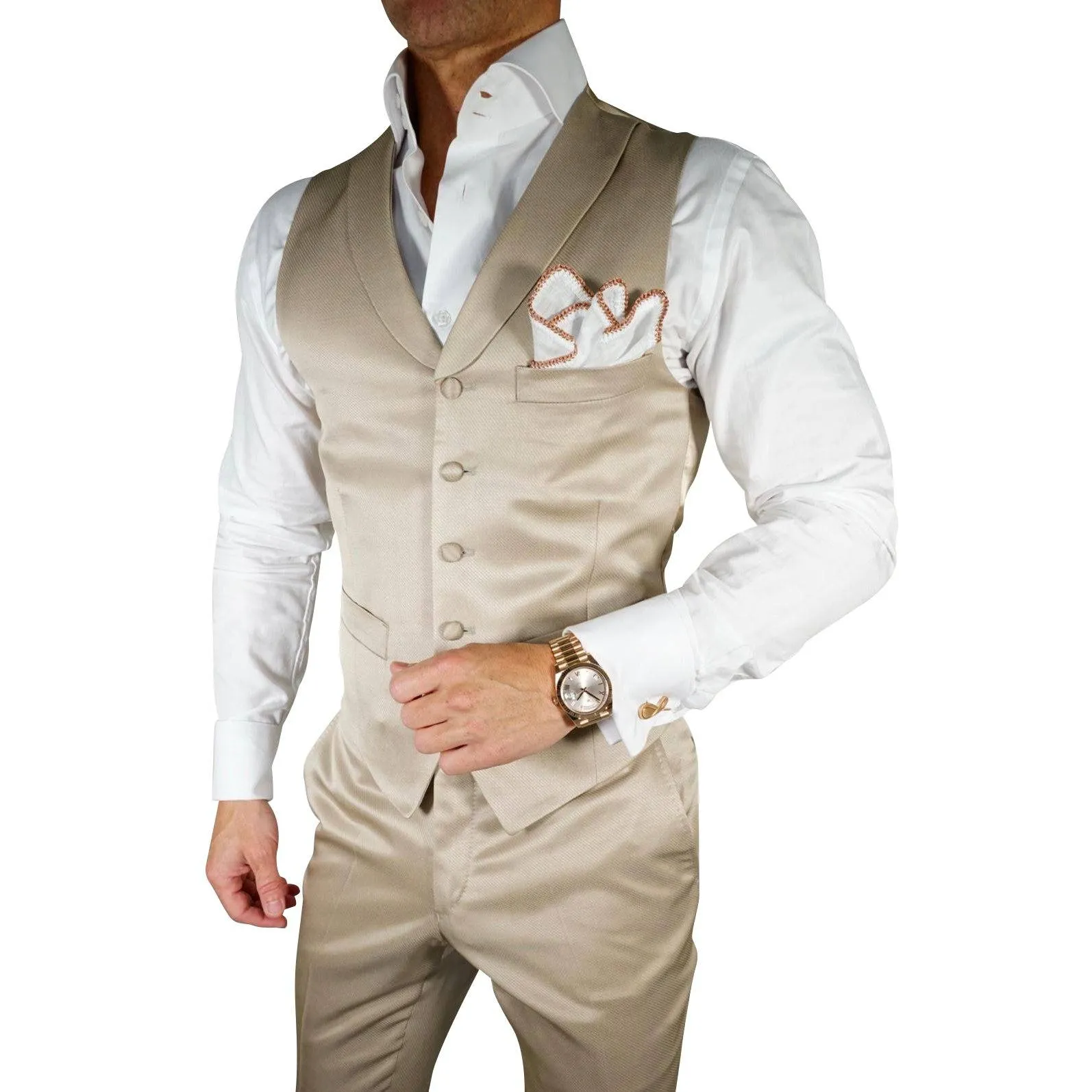 Champagne Oro Lucentezza Ciottoli Waistcoat sold by Sebastian Cruz Couture