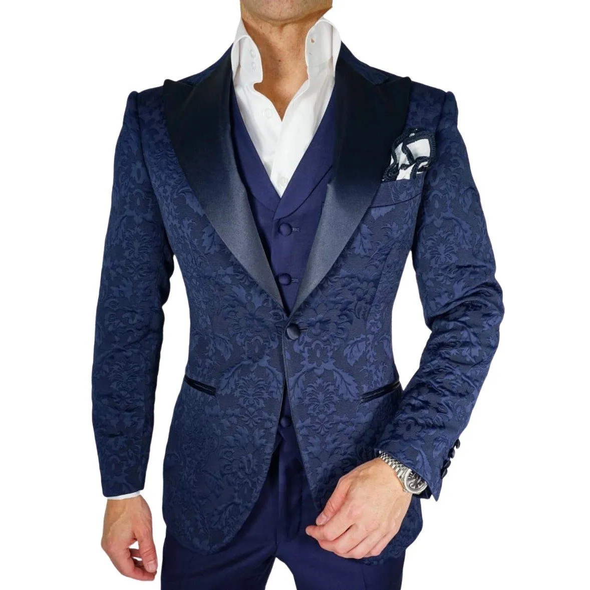 Navy Blue Fiore Jacket sold by Sebastian Cruz Couture