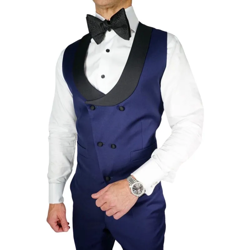 Navy Blue & Black Double Breasted Waistcoat sold by Sebastian Cruz Couture