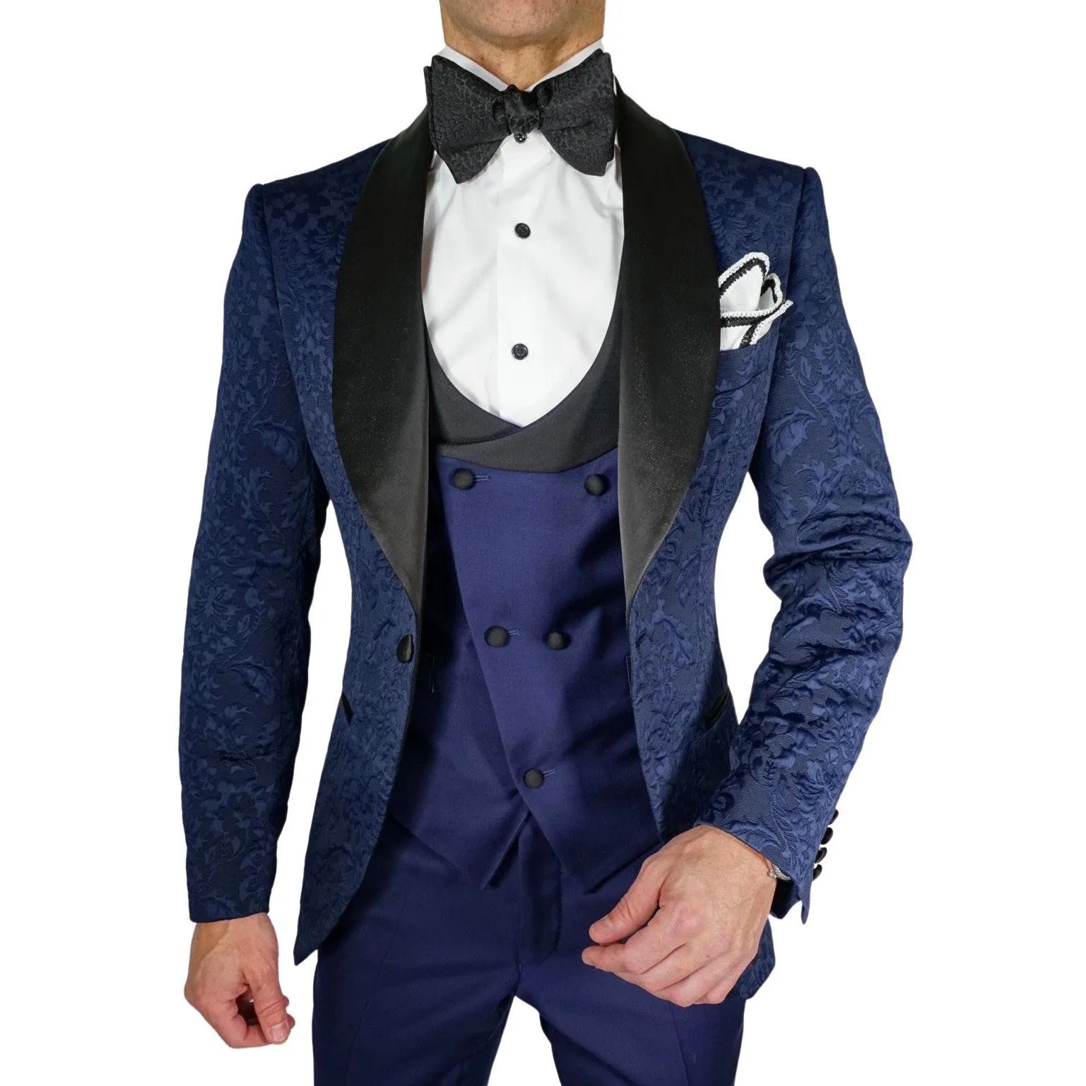 Navy Blue & Black Fiore Dinner Jacket sold by Sebastian Cruz Couture
