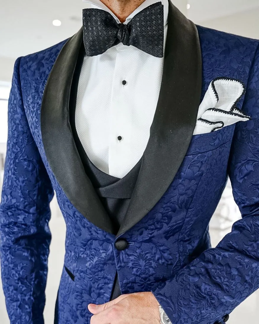 Navy Blue & Black Fiore Dinner Jacket sold by Sebastian Cruz Couture product image thumbnail 2