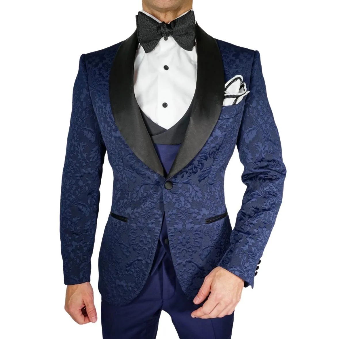 Navy Blue & Black Fiore Dinner Jacket sold by Sebastian Cruz Couture product image thumbnail 3
