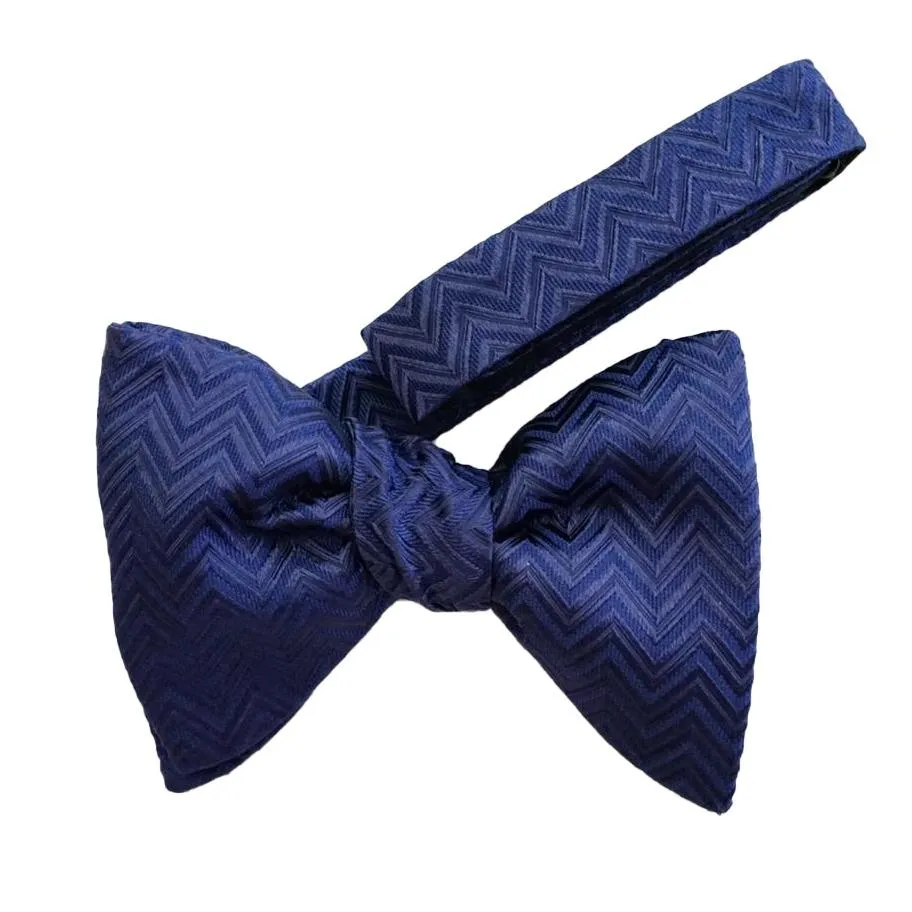 Blu Chevron Jumbo Pre Tied Butterfly Bow Tie sold by Sebastian Cruz Couture