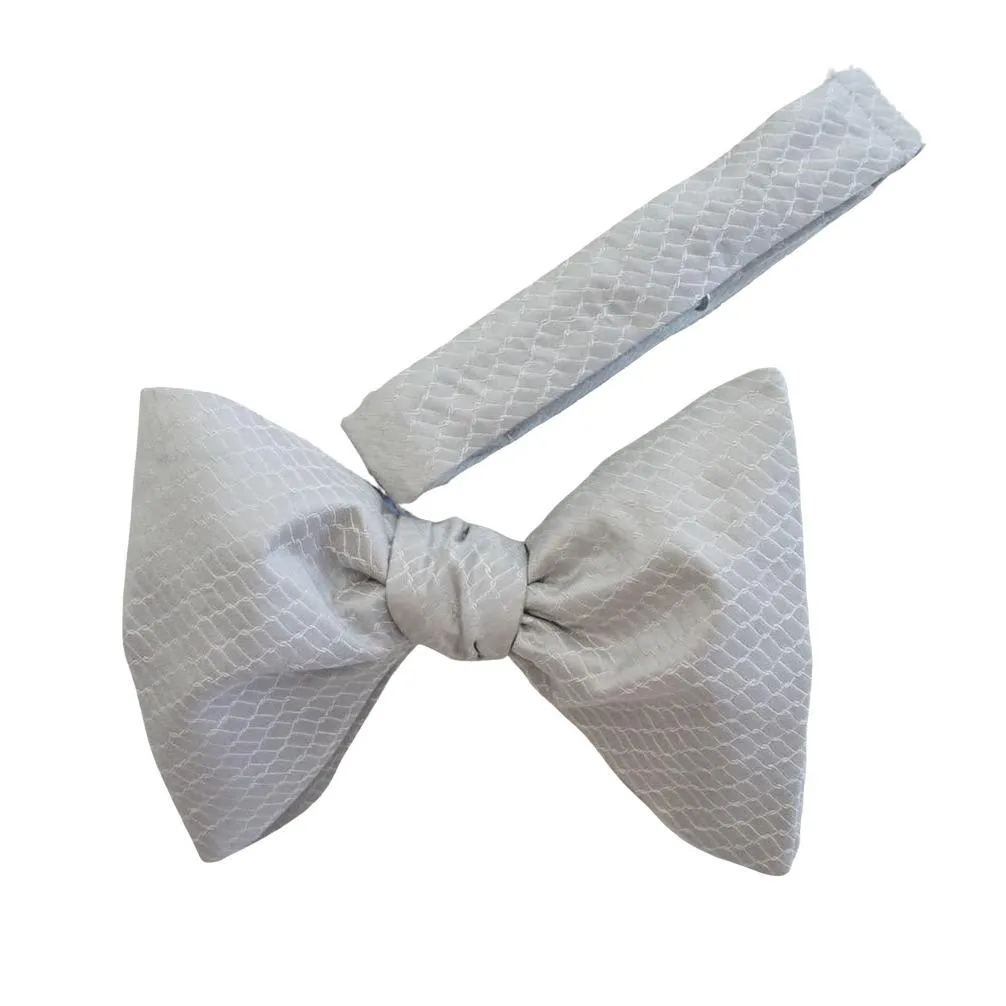 Silver Serpente Jumbo Pre Tied Butterfly Bow Tie sold by Sebastian Cruz Couture