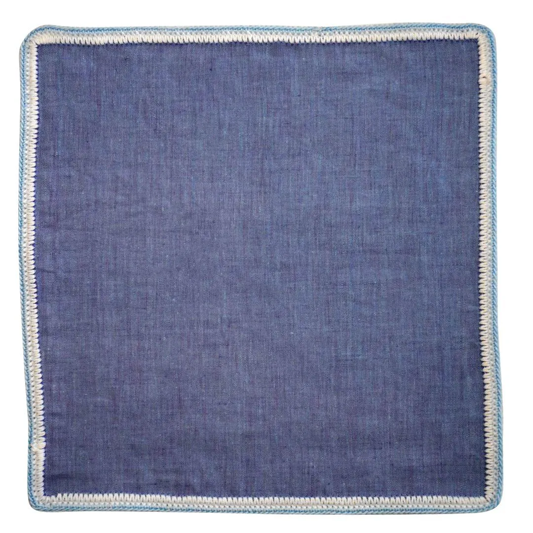 Denim Lino with White and Sky Blue Signature Borders sold by Sebastian Cruz Couture product image thumbnail 2