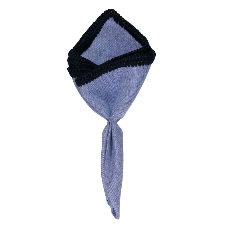 Denim Lino with Navy Blue Signature Borders sold by Sebastian Cruz Couture