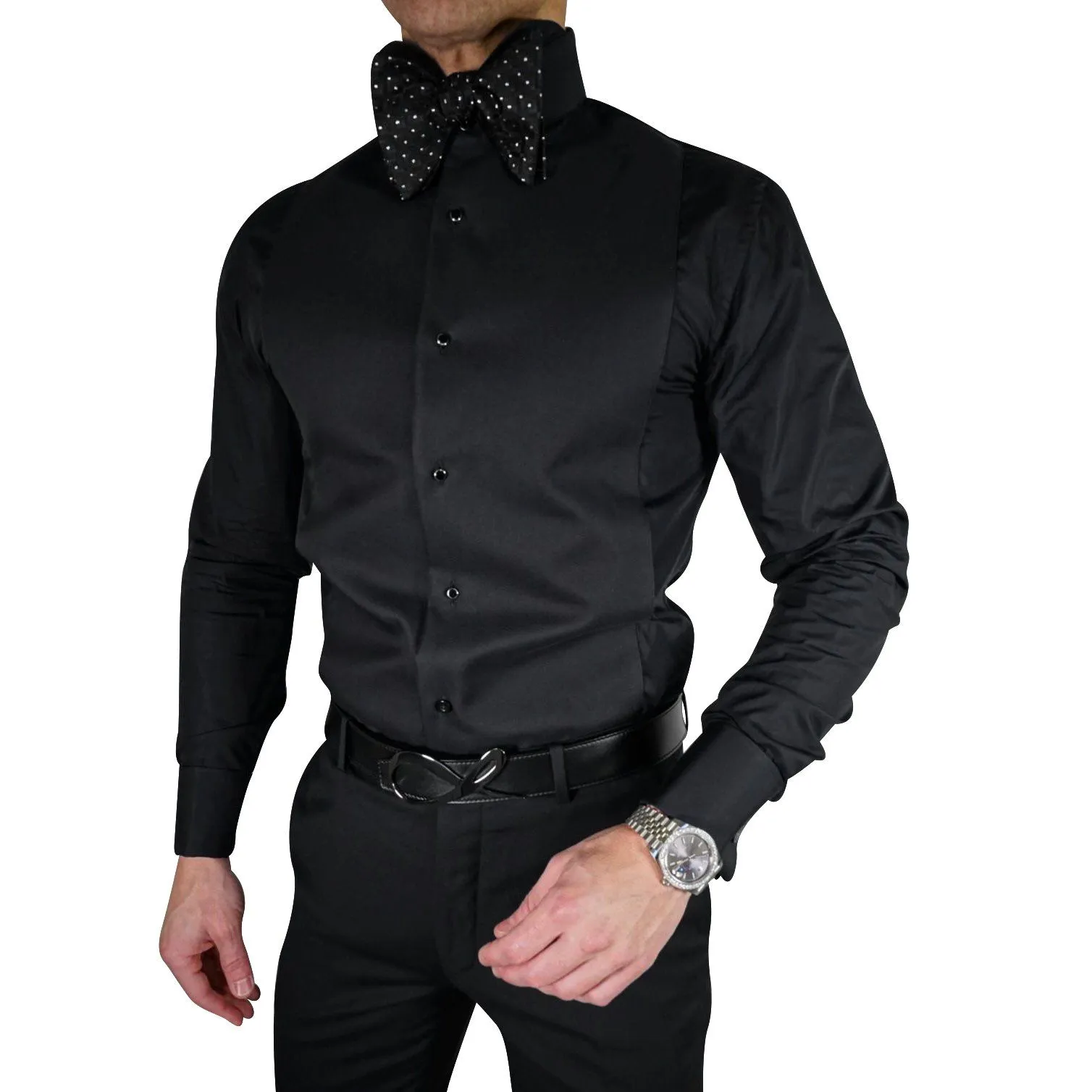 Black Evento Tuxedo Shirt sold by Sebastian Cruz Couture