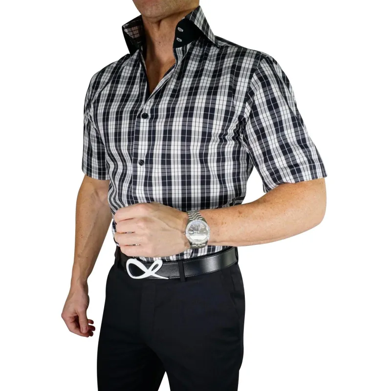 Charcoal Plaid Short Sleeve Shirt sold by Sebastian Cruz Couture